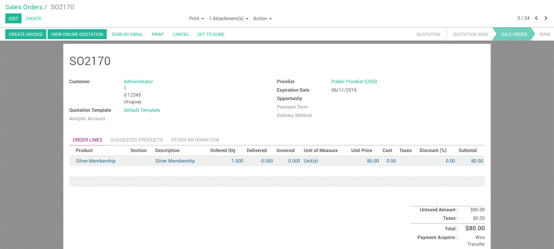 Sales order processing in odoo